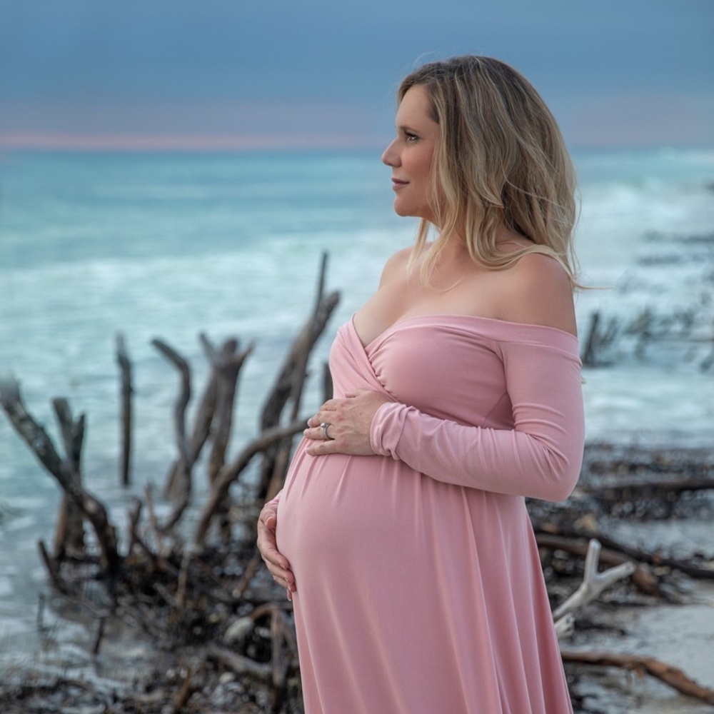 Silk Fairies -  Blush Pink Long Sleeve Maternity Dress - Photoshoot gown
